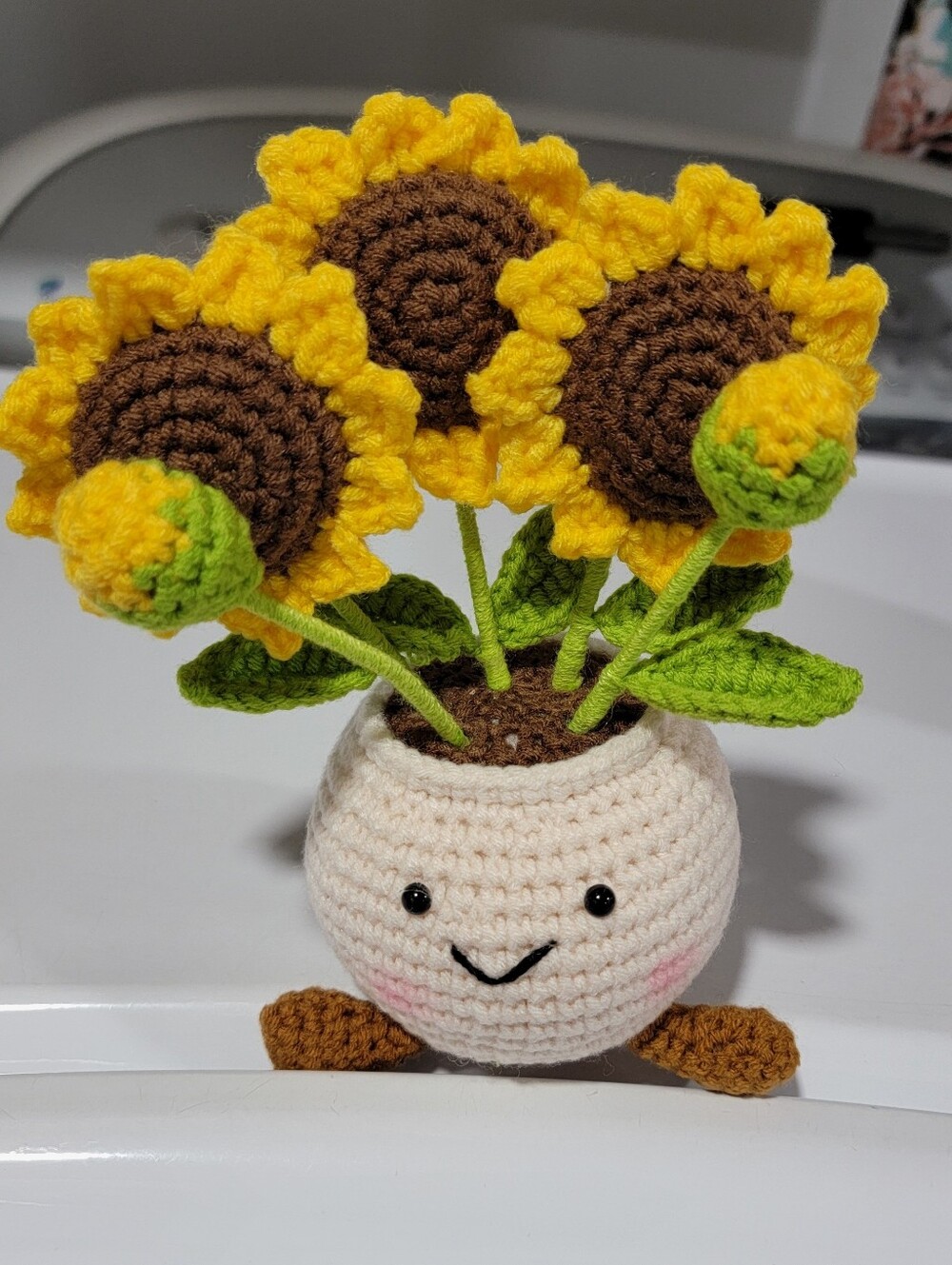 New & Super Cute- Handmade Crochet Sunflower Potted Plant